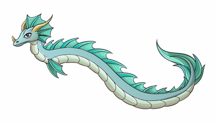 Naklejka premium A long sinuous creature with shimmering iridescent scales swims gracefully through the ocean its hypnotic movements captivating all who gaze upon it.. Cartoon Vector.