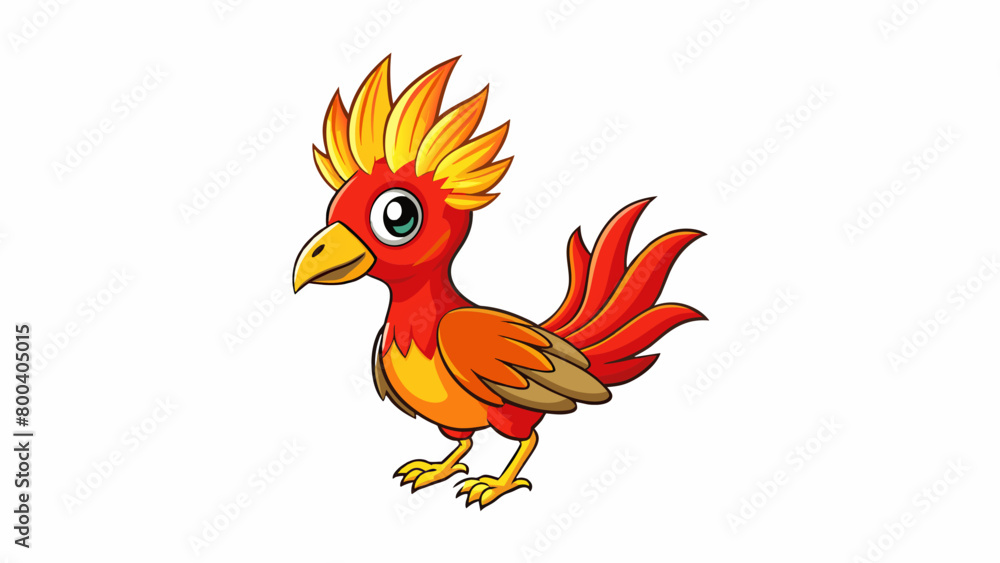 Poster A mediumsized bird with a round head short beak and a vibrant multicolored crest on top. Its feathers are predominantly shades of red orange and. Cartoon Vector.