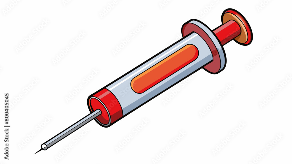 Poster a miniature plastic syringe that can be filled with water a red plunger to push it out and a clear p