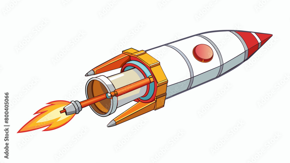 Poster A model rockets engine or motor is a small cylindrical tube that contains a propellant and igniter. Once lit the engine produces a controlled. Cartoon Vector.