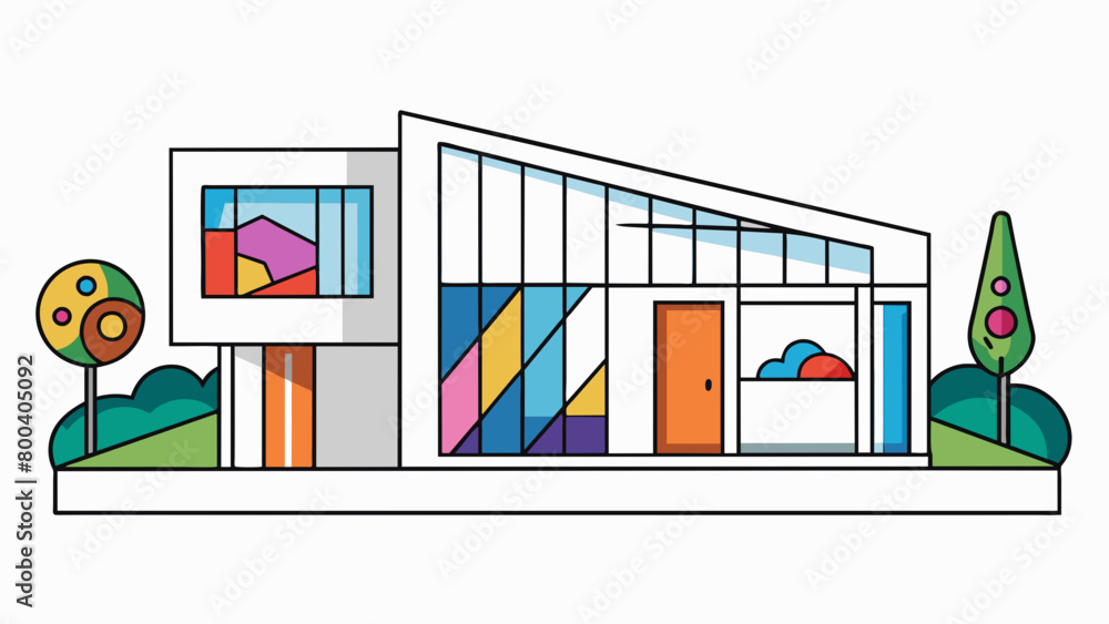 Poster a modern house with large windows that stretch from the floor to the ceiling allowing natural light 