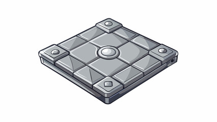 Fototapeta premium A metal tile This building block is made of heavy metal with a flat square shape and a shiny surface. It has a magnetic backing allowing it to be. Cartoon Vector.