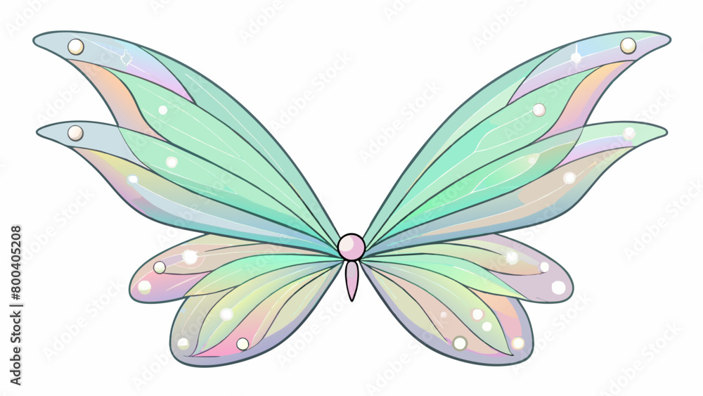 Poster a pair of translucent fairy wings tinted in a dreamy gradient of pastel colors. small iridescent fea
