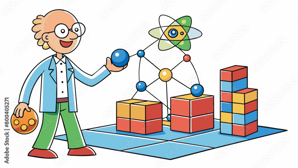 Poster A physicist is a curious observer who studies the fundamental building blocks of the universe. They conduct experiments to investigate the properties. Cartoon Vector.