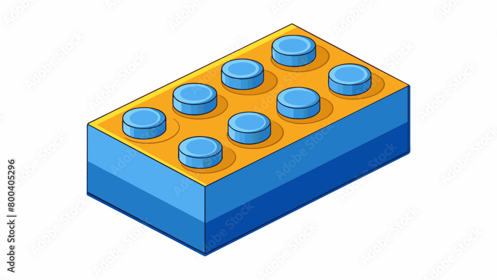 Poster A plastic brick This building block is made of sy plastic material with a square shape and interlocking edges. It comes in bright colors and has a. Cartoon Vector.