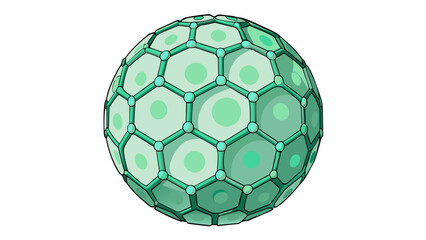 Obraz premium A perfect sphere covered in small hexagons in shades of green with 12 larger white hexagons tered around it. The texture is slightly rough and the. Cartoon Vector.