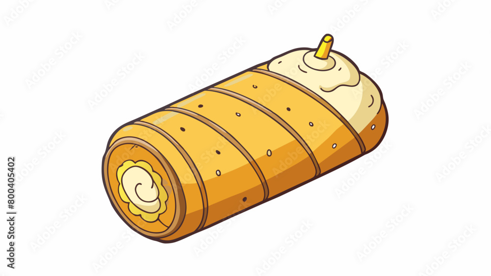 Poster a plump cylindrical treat with a bouncy texture and a subtle vanilla aroma. on white background . ca