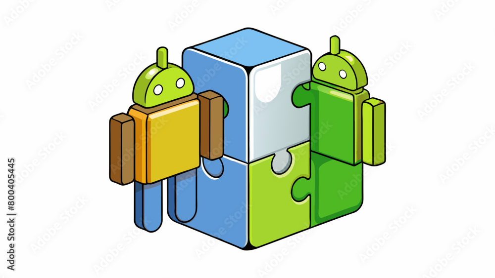 Aufkleber A puzzle with interchangeable pieces symbolizing the opensource nature of Android. It allows users to modify and customize various aspects of the. Cartoon Vector.