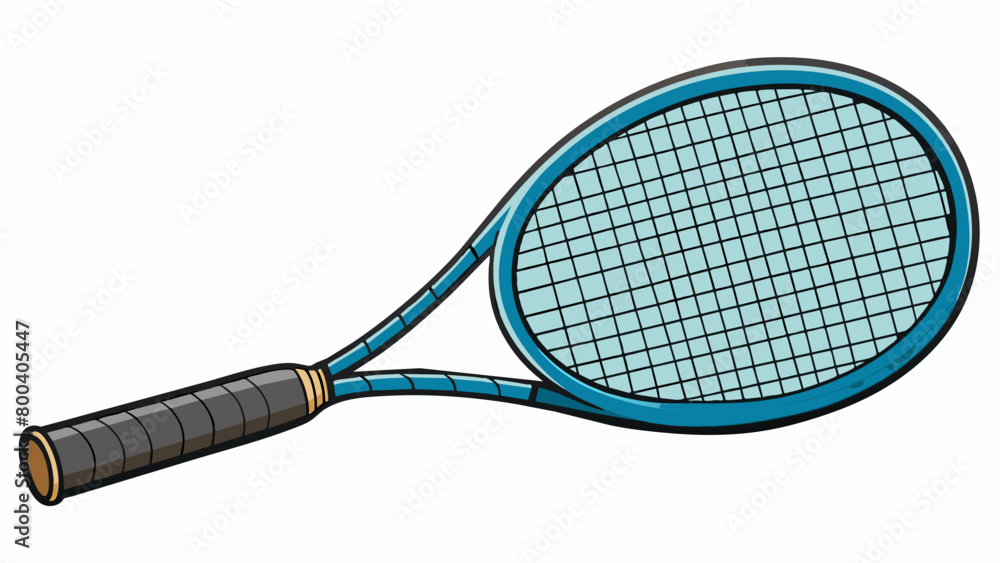 Poster A professionalgrade tennis racket with a carbon fiber frame and precise string tension for maximum control and spin. Its sleek and aerodynamic design. Cartoon Vector.