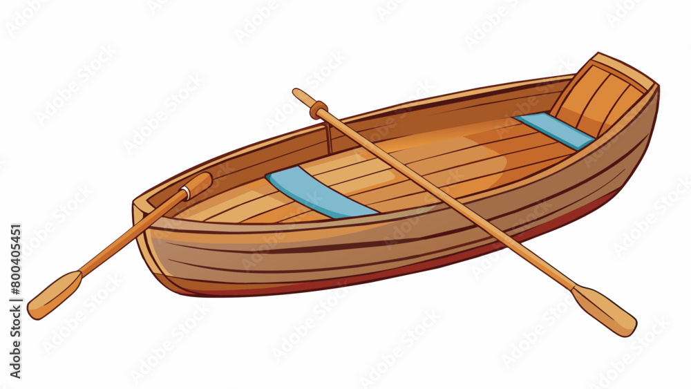 Poster a quaint wooden rowboat handcarved by a skilled artisan. the boat is small and snug with a flat bott