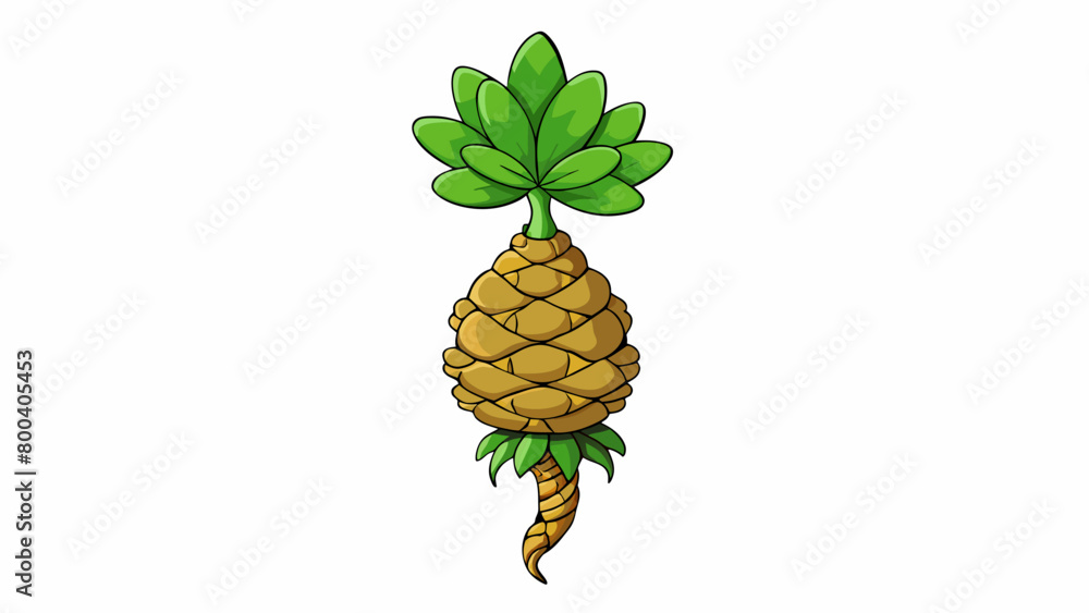 Poster A pungent herb with a twisted fibrous stem and a of small clovershaped green leaves at the top.  on white background . Cartoon Vector.