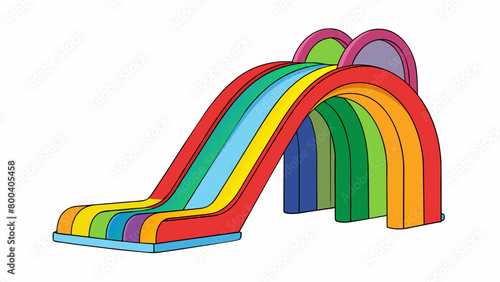 Aufkleber A rainbowcolored inflatable slide with a wide base and a long slide for multiple children to slide down together creating a fun and playful. Cartoon Vector.