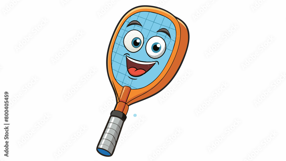 Poster A rectangular head with a wide ovalshaped sweet spot. The grip has a comfortable cushioned texture for easy grip and control. The racket is made of a. Cartoon Vector.