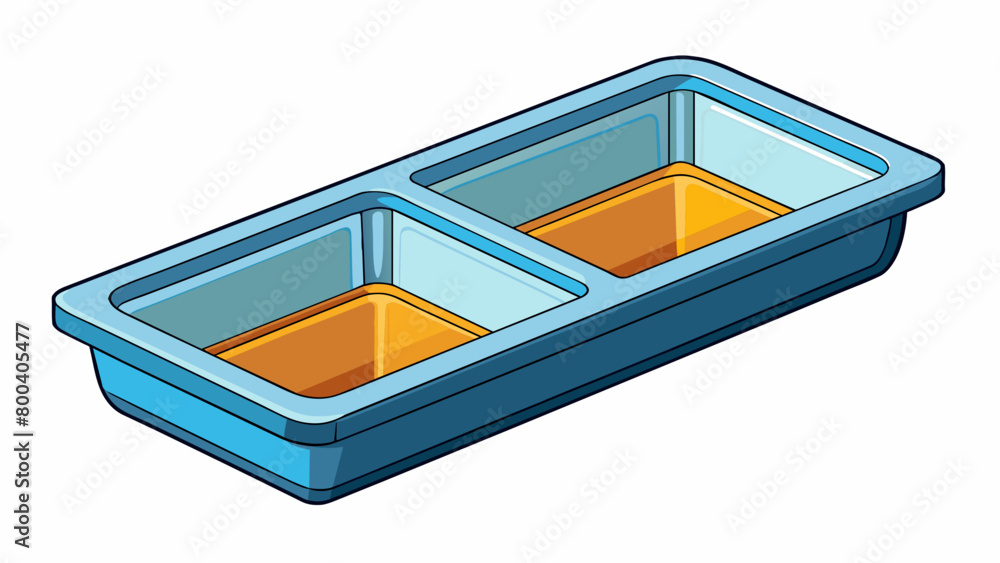 Poster a rectangular glass dish with a sectioned divider in the middle. the divider creates two separate co