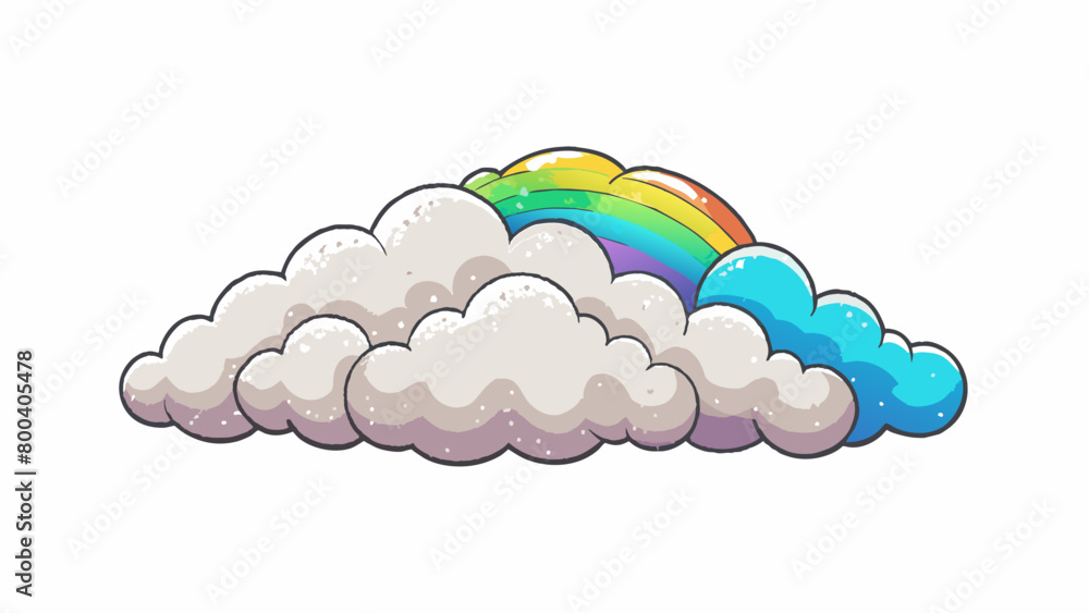 Aufkleber A rainbow of tiny puffy clouds each one a different color and coated in a dusting of powdered sugar.  on white background . Cartoon Vector.