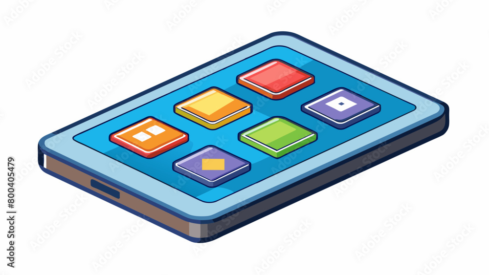 Fototapete A rectangular touchscreen device with a sleek design and multiple app icons displayed on its screen. It can be unlocked by swiping and allows users to. Cartoon Vector.