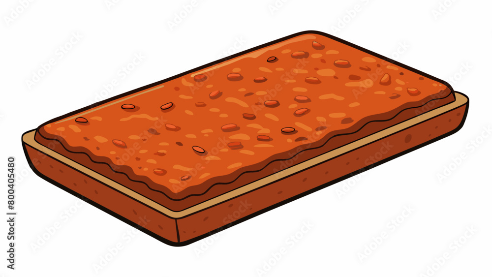Aufkleber A rectangular slab with a bumpy dimpled surface and a dense compact texture. It has a subtle earthy flavor and is often marinated or smoked to add. Cartoon Vector.