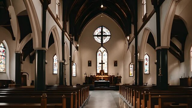 Facade of a church is adorned with a cross, serving as an iconic religious landmark. The architectural magnificence of the building, coupled with the symbolic significance of the cross.