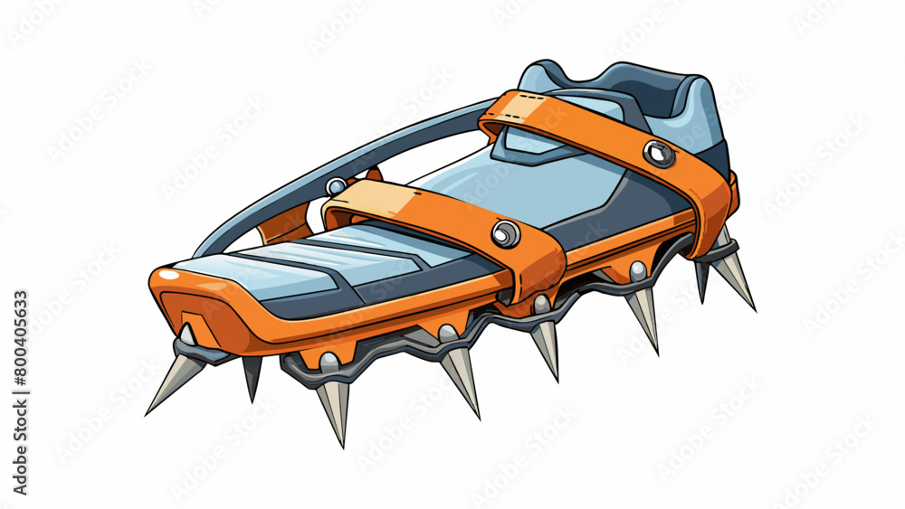 Poster a set of crampons metal spikes that attach to the bottom of mountaineering boots for better traction