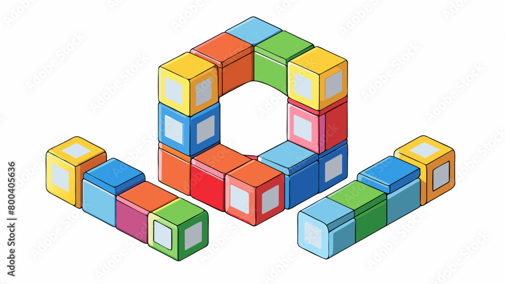 Poster A set of magnetic blocks that can be combined to build structures that defy gravity. Each block has a strong magnet on each side allowing for easy. Cartoon Vector.
