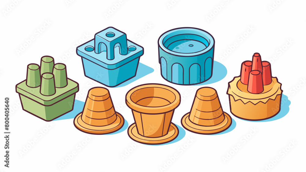 Poster a set of mini plastic cups and molds perfect for creating intricate sandcastles and sculptures. on w