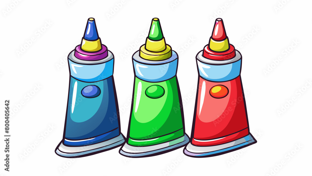 Poster A set of finger paints that come in small squeezable tubes with pointed tips for precise application. The paints are thick and glossy perfect for. Cartoon Vector.