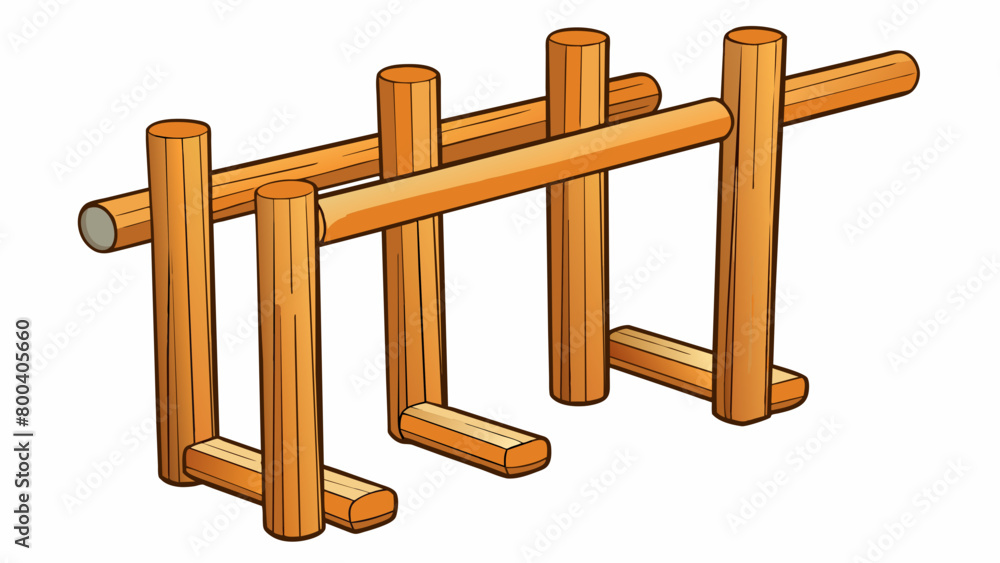 Poster A set of wooden bars p side by side with a rustic finish and smooth surface for grip. The bars are connected by a solid wooden frame providing. Cartoon Vector.