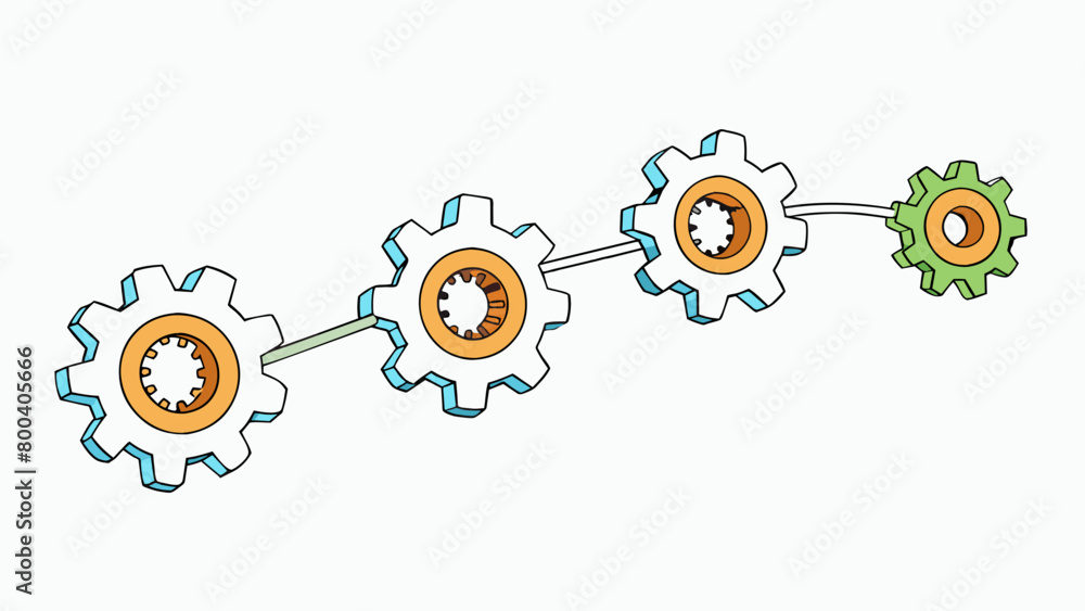 Poster A series of interconnected gears where each gear represents a specific function or layer of the network. Each gear turns in unison processing and. Cartoon Vector.