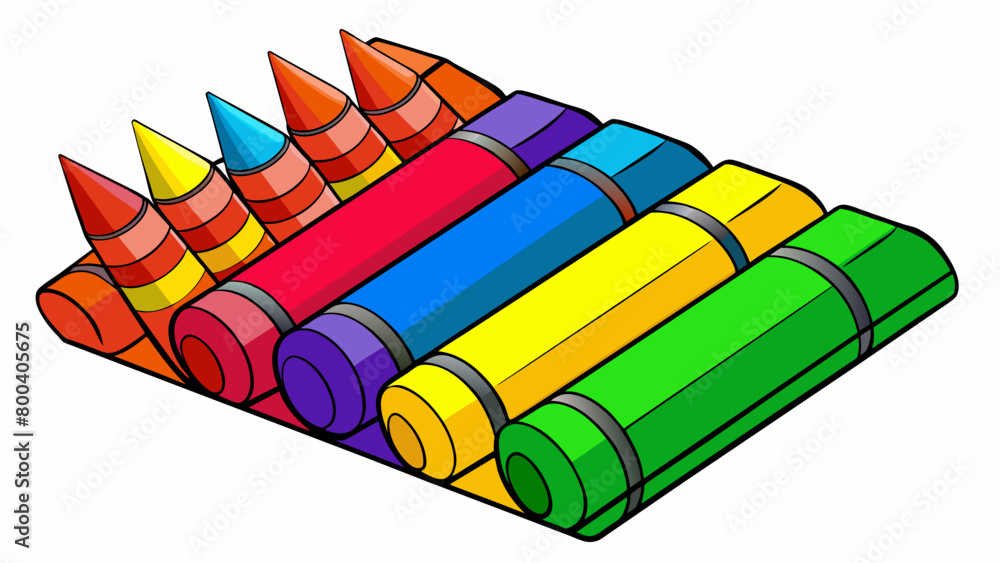 Poster a set of thick chunky crayons in bold primary colors ideal for little hands to grip and create with.