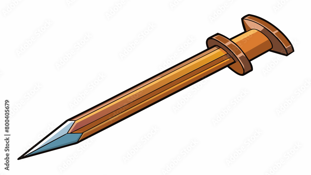 Poster A sharp pointed iron nail used for construction and woodworking. It is strong and durable capable of piercing through wood with ease.  on white. Cartoon Vector.
