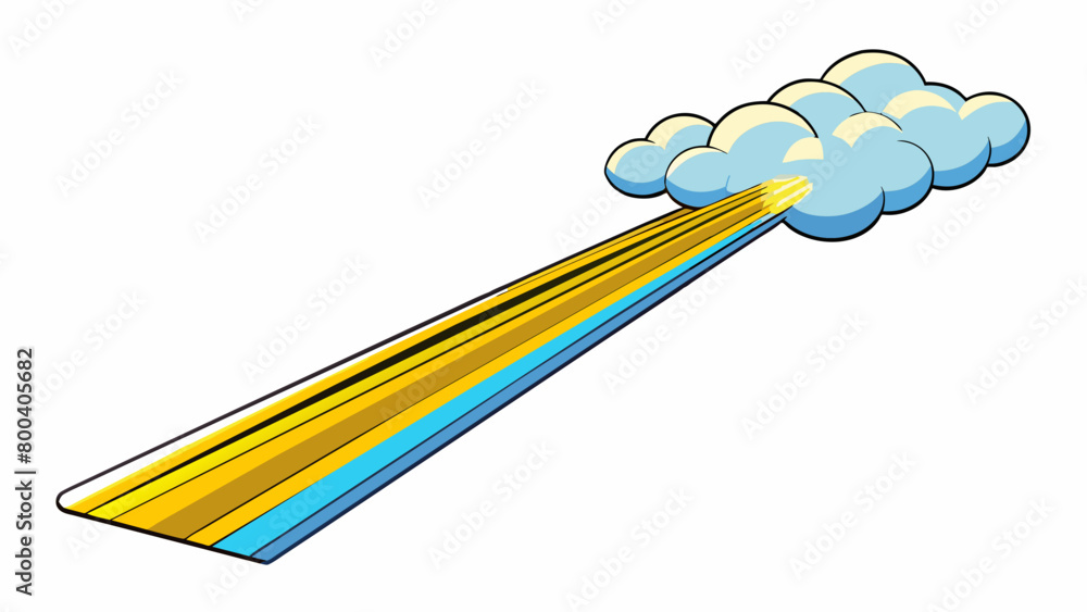 Poster A shimmering trail of light cascading down from a lone cloud in a mesmerizing array of hues.  on white background . Cartoon Vector.