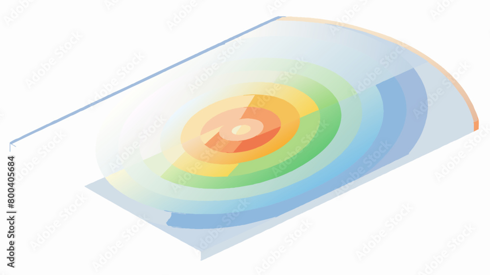 Poster A sheet of clear plastic with a series of concentric circles etched into it creating a holographic rainbow effect when moved in the light.  on. Cartoon Vector.