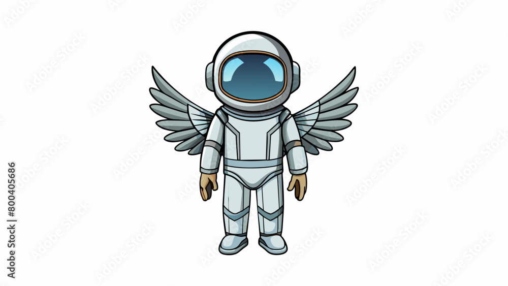 Poster a shimmering silver suit with attached wings and a sleek helmet perfect for pretending to be a futur