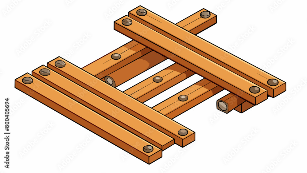 Poster A set of wooden planks and connectors that can be used to create unique structures. The planks are smooth and have a natural wood grain while the. Cartoon Vector.