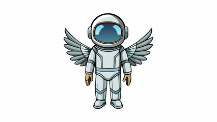 A shimmering silver suit with attached wings and a sleek helmet perfect for pretending to be a futuristic space explorer. The lightweight material. Cartoon Vector. - obrazy, fototapety, plakaty