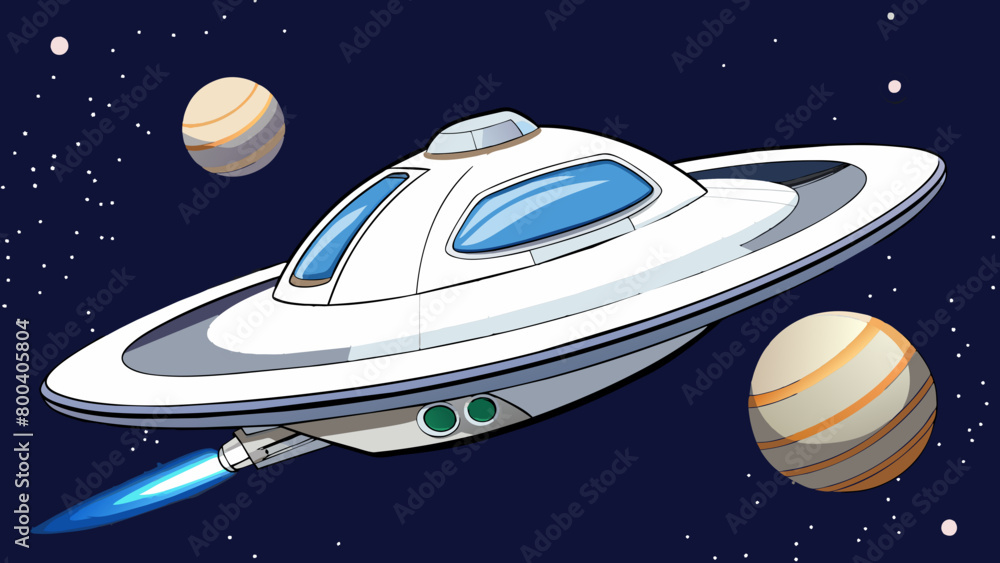 Poster a sleek white spacecraft floats serenely through the vast expanse of outer space providing panoramic