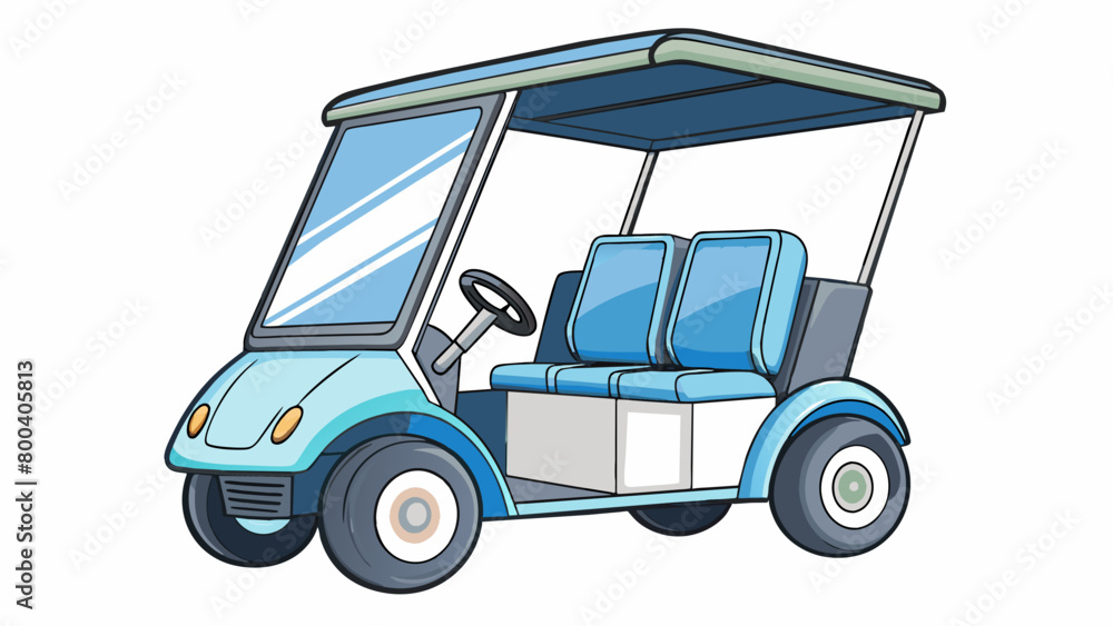 Poster A sleek modernlooking buggy with three wheels and a small canopy covering the front half. It runs on rechargeable batteries and features a builtin. Cartoon Vector.