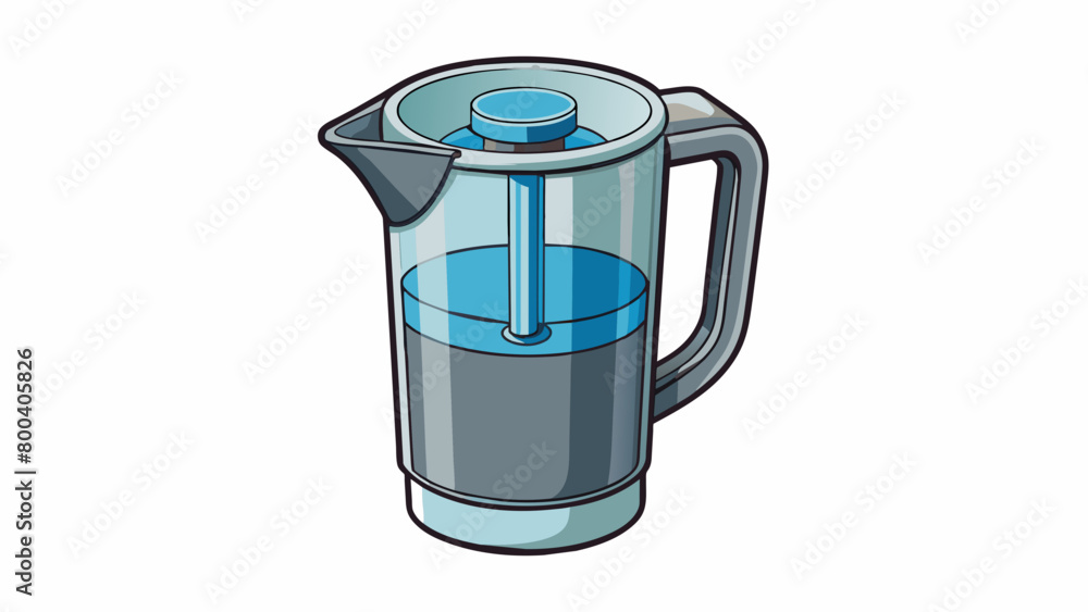 Poster a sleek stainless steel water pitcher with a builtin filter cartridge. water can be poured into the 