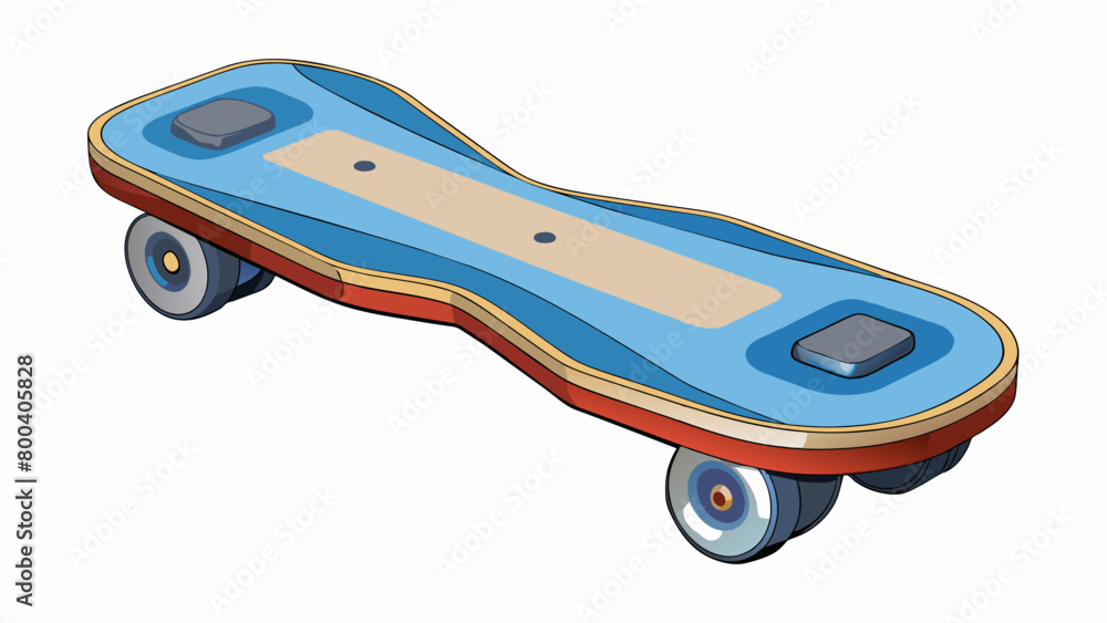 Poster A sleek and compact board with a unique design featuring swiveling wheels on either end. It is perfect for riding in confined spaces and has a remote. Cartoon Vector.