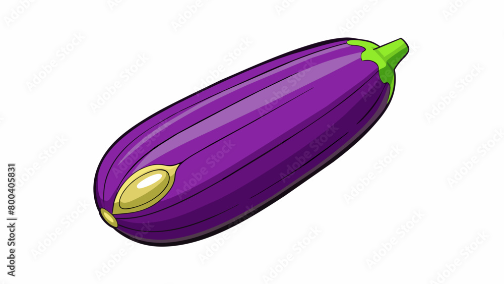 Poster A single elongated nut with a deep purple outer shell. The shell is thin and delicate easily cracked open to reveal a small pale green nut inside. . Cartoon Vector.
