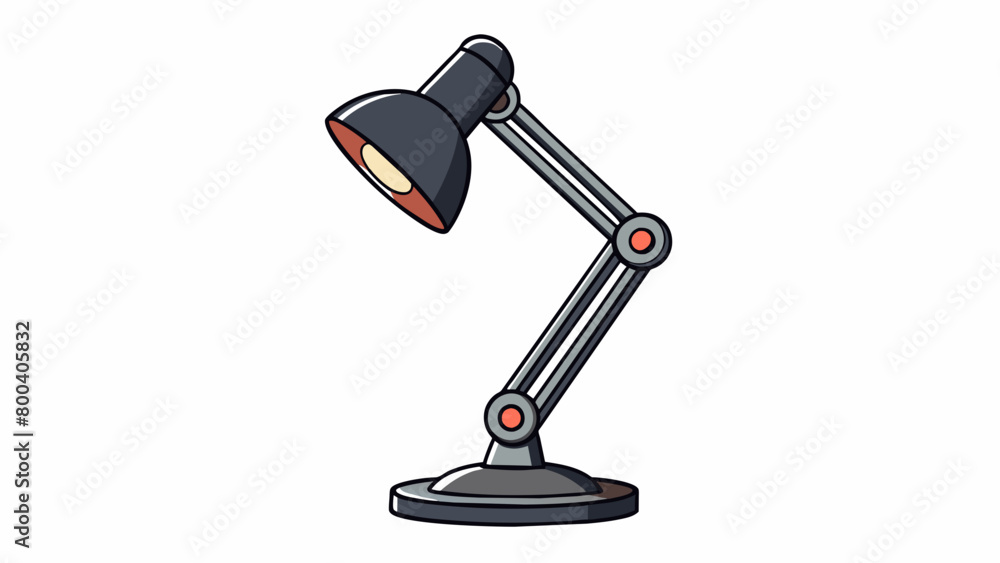 Poster A sleek black desk lamp with an adjustable arm and a small circular base. The arm and head of the lamp have a matte finish giving it a modern and. Cartoon Vector.