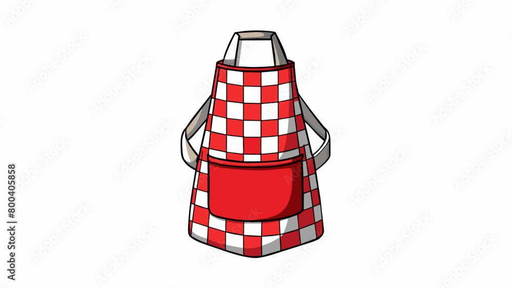 Poster a small apron that ties around the waist featuring a bold red and white checkered pattern and two de
