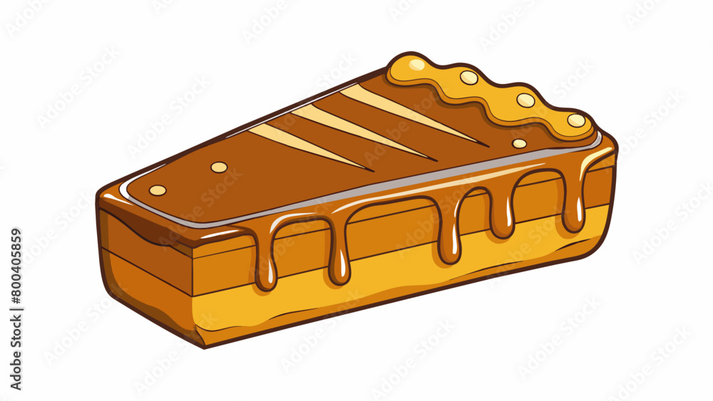 Poster A slice of warm gingerbread topped with a generous drizzle of glossy goldenbrown Molasses creating a shiny and decadent topping.  on white. Cartoon Vector.