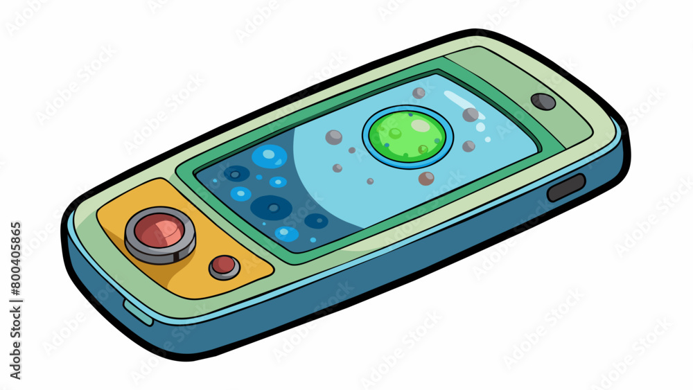 Aufkleber A sleek handheld device with a powerful lens and a digital screen. The device is used to view bacteria cultures grown in a petri dish showing the. Cartoon Vector.