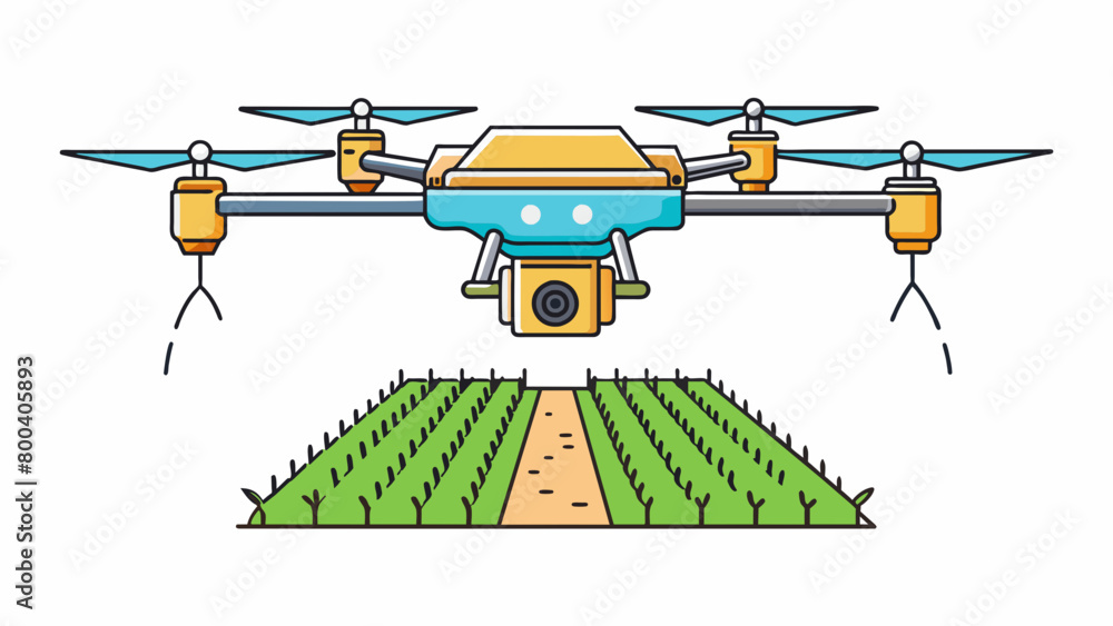 Fototapete a small compact drone equipped with a specialized spraying mechanism gently hovers over a field of c