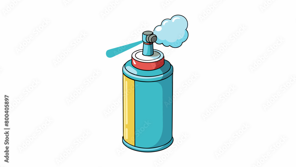Poster a small cylindrical spray bottle with a nozzle that emits a mist of clear liquid. it has a strong pu