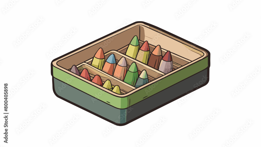 Poster a small delicate tin box filled with tiny crayon nubs each one only an inch long. these mini crayons