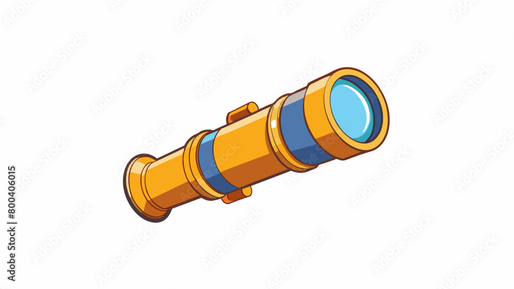 Poster A small handheld telescope with an adjustable lens allows for easy viewing of objects on the ground such as birds or distant buildings. Its compact. Cartoon Vector.