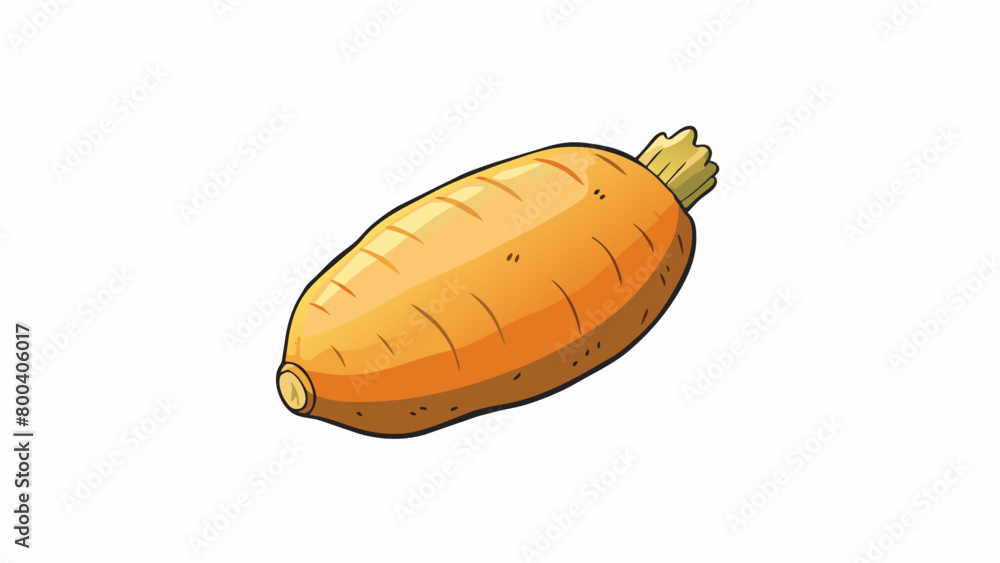 Poster a small oblong root vegetable with a light brown skin and pale orange . its texture is soft and velv