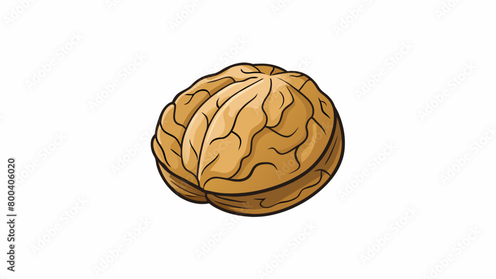 Aufkleber A small round nut with a hard wrinkled outer shell that is a light shade of brown. When cracked open the creamy white inside reveals a distinct. Cartoon Vector.